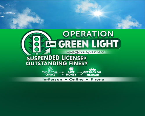 green and white logo with traffic light and all uppercase text green light with a message of drivers license reinstatement event.